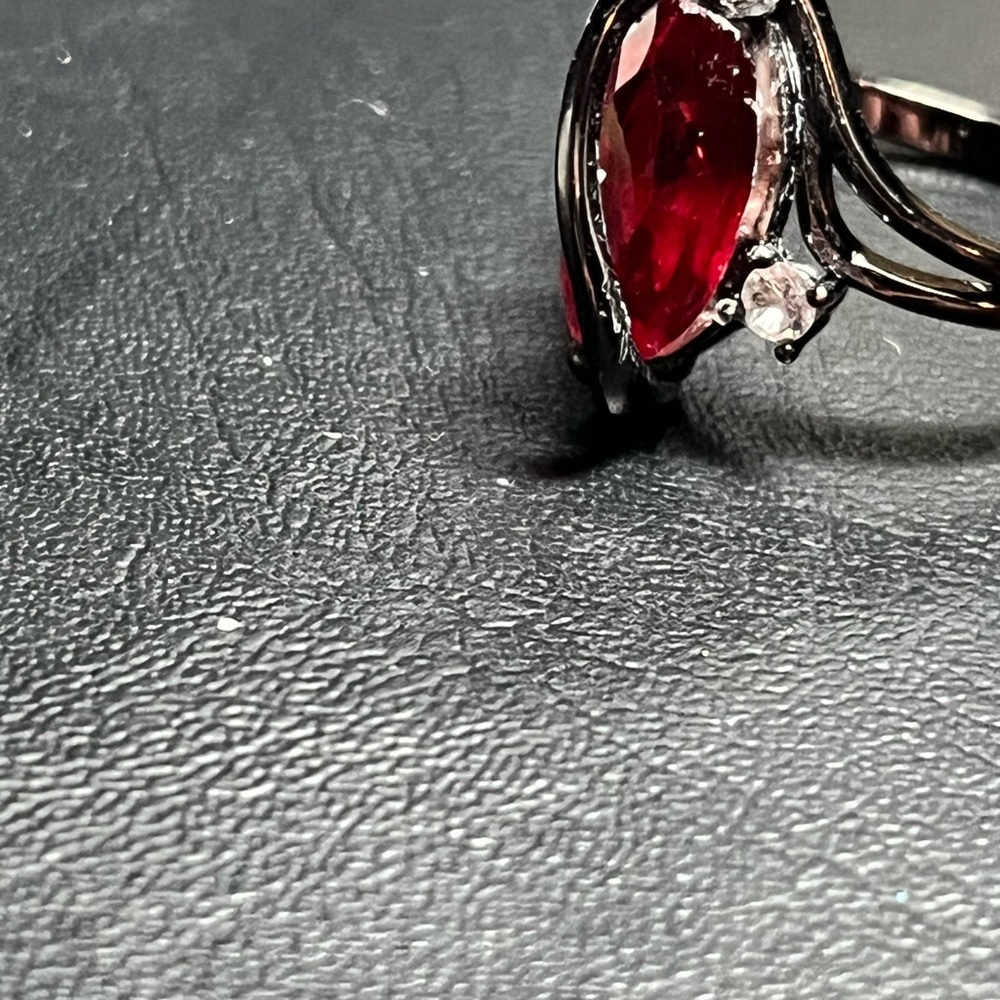 Marquise Ruby lab Rodium plated ring